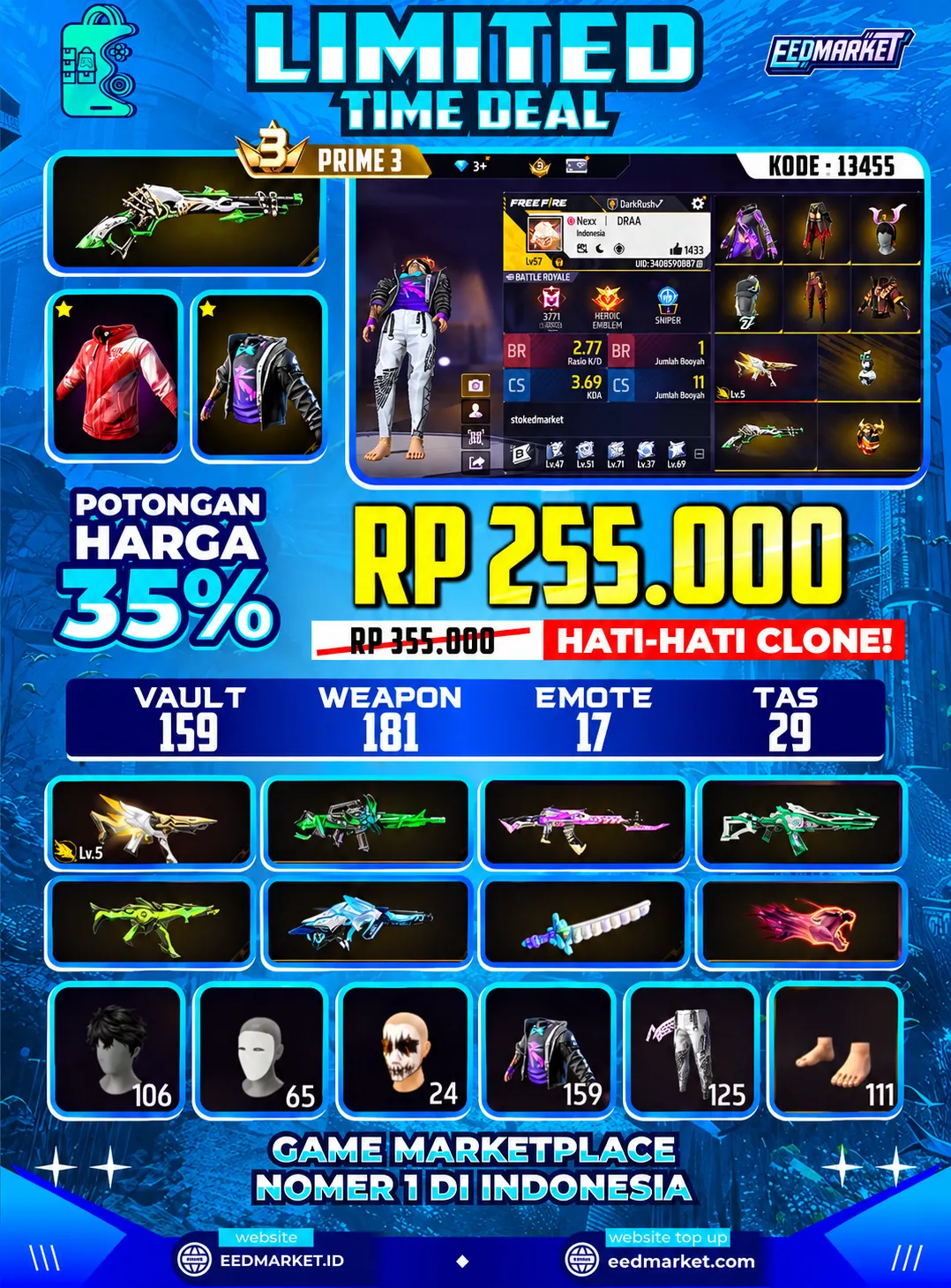 SG2 LUMUT EVOGUND MP5 LVL5 MASKER JOKER ANGEL ON