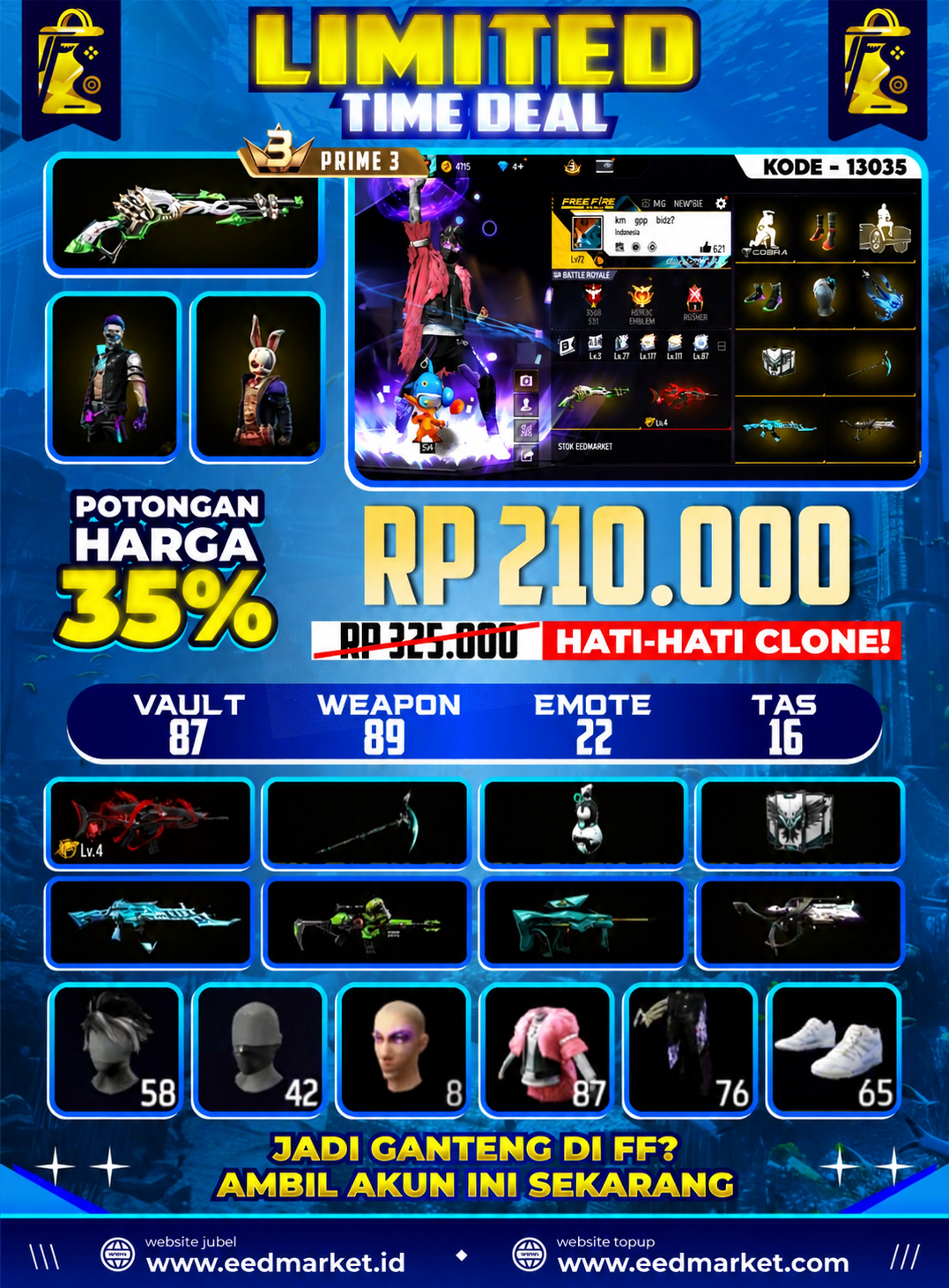 PRIME 3 SG LUMUT SCAR EVO LVL 4 SEJANTA 89 ANIMASI SKY WING RENANG