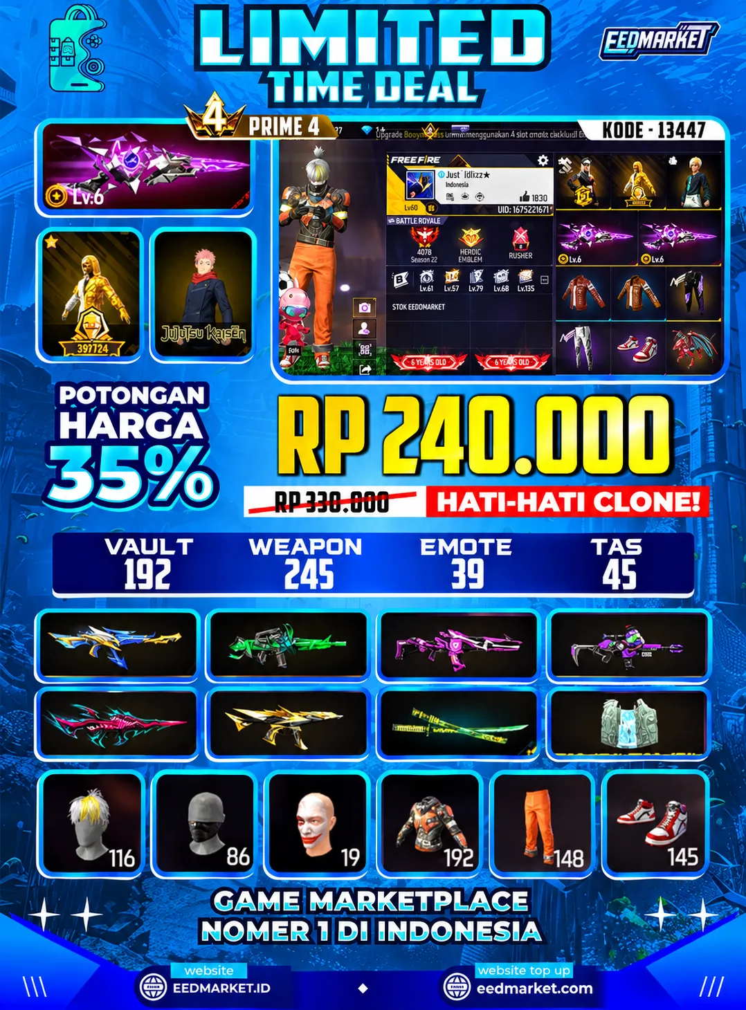 SG2 EVO LVL6 BUNDLE LELANG BAJU GARED BUDI ON JORDAN ANGEL