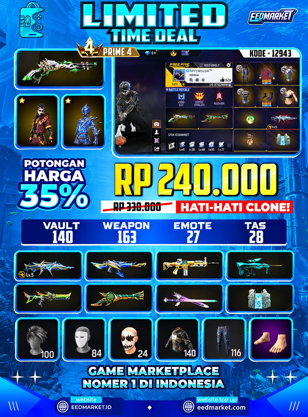 SG2 LUMUT TROMPET EVO XM8 LVL5 MASKER JOKER TOPI JERAMI