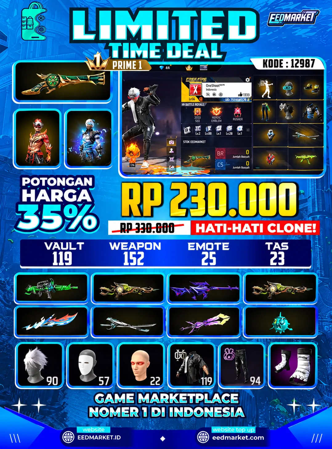 SG2 TROMPET, RAMBUT KAKASIH ON, BUNDLE DINO, VAULD 119, PRIME 1,