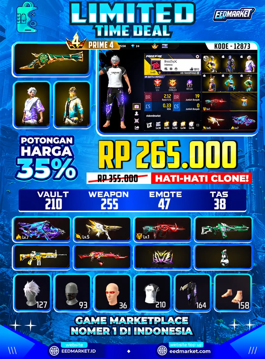 SG2 TROMPET, EVOGUND 3 MAX 1 AK DRAKO, CELANA ANGEL, RAMBUT KAKASIH, VAULD 210, PRIME 4,