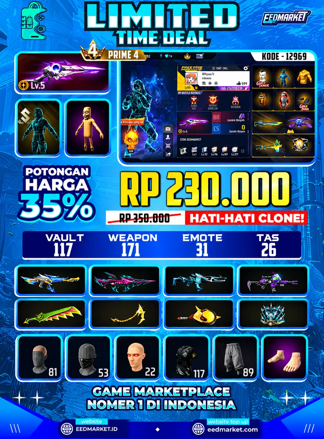 SG2 EVO LV5, TOP KRIMINAL ON, ANIMASI LOOT BOOK ON, TAS KELINCI ON, VAULD 117, PRIME 4,