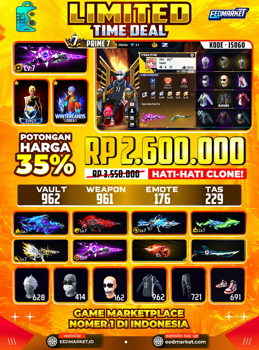 SG2 EVOGUND MAX, SENJATA EVOGUND 10 MAX 6, BUNDLE LENGKAP + IDAMAN, VAULD 962, PRIME 7,
