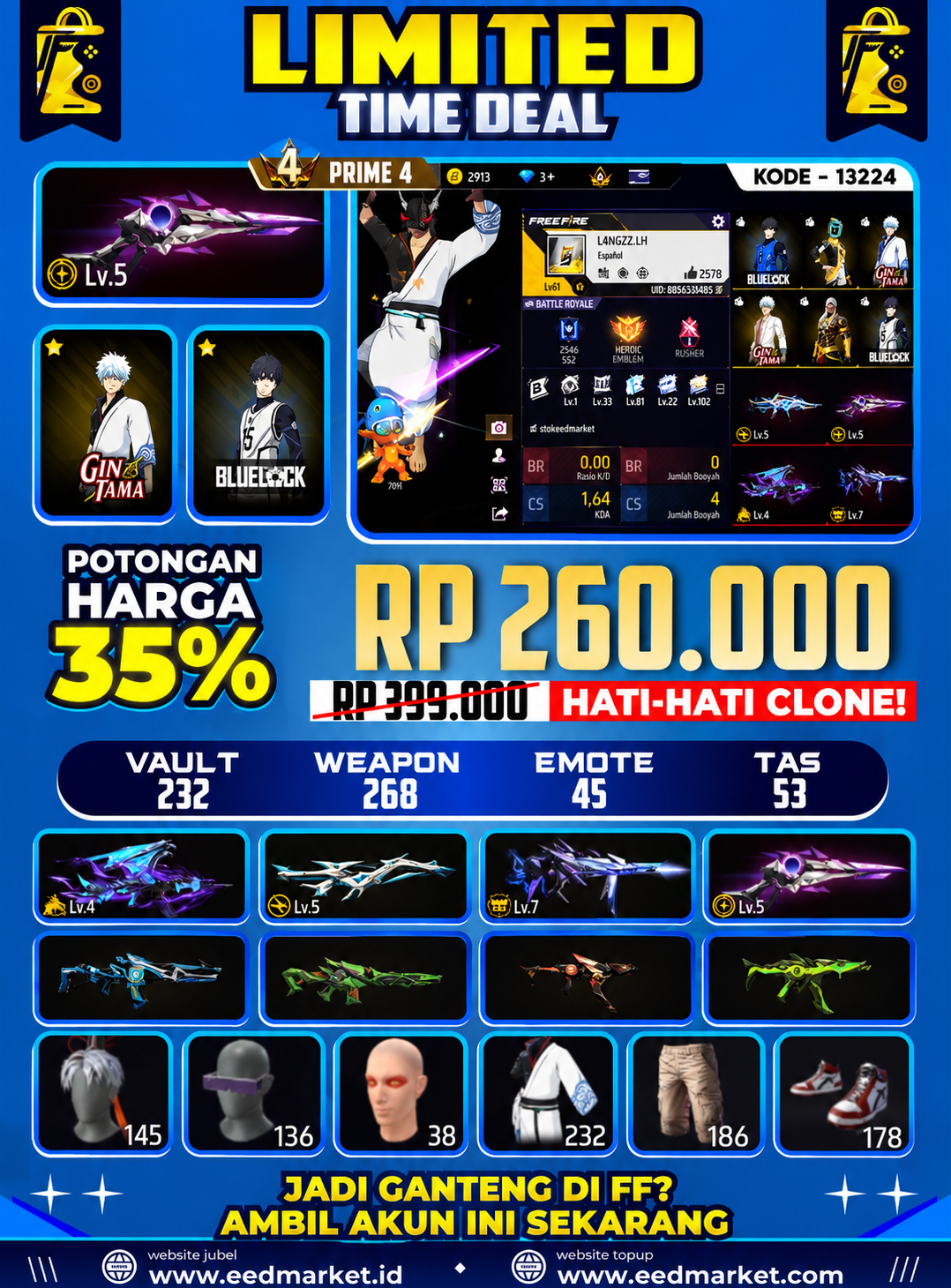 Sg Evo lvl 5 Evo Ak47 lvl 4 Evo Xm8 lvl 5 Mp40 Max Prime 4
