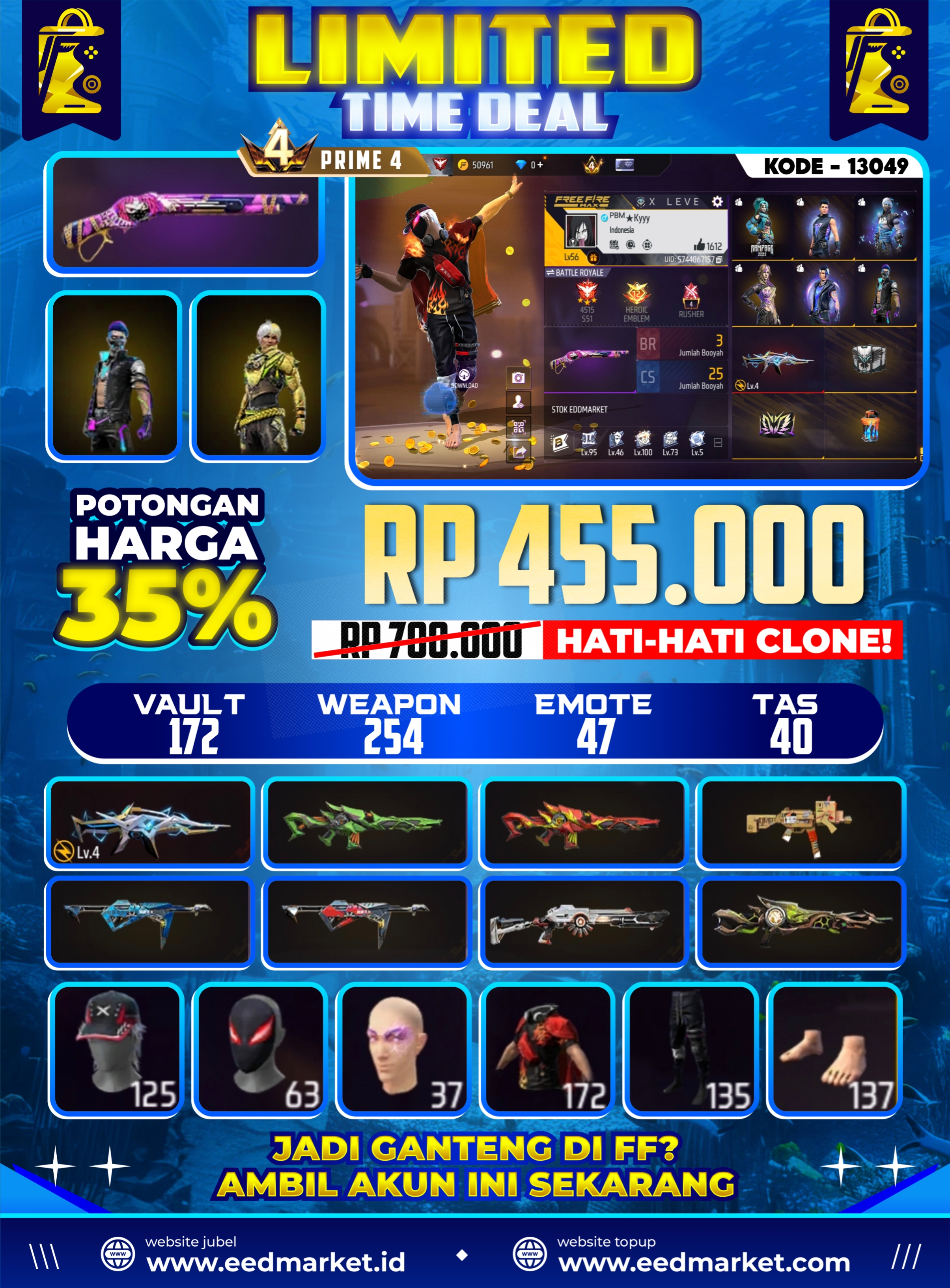 PRIME 4 SG RAPPER EVO XM8 LEVEL 4 ANIMASI LOBBY TAS KELINCI BIRUSKIN SENJATA 200+