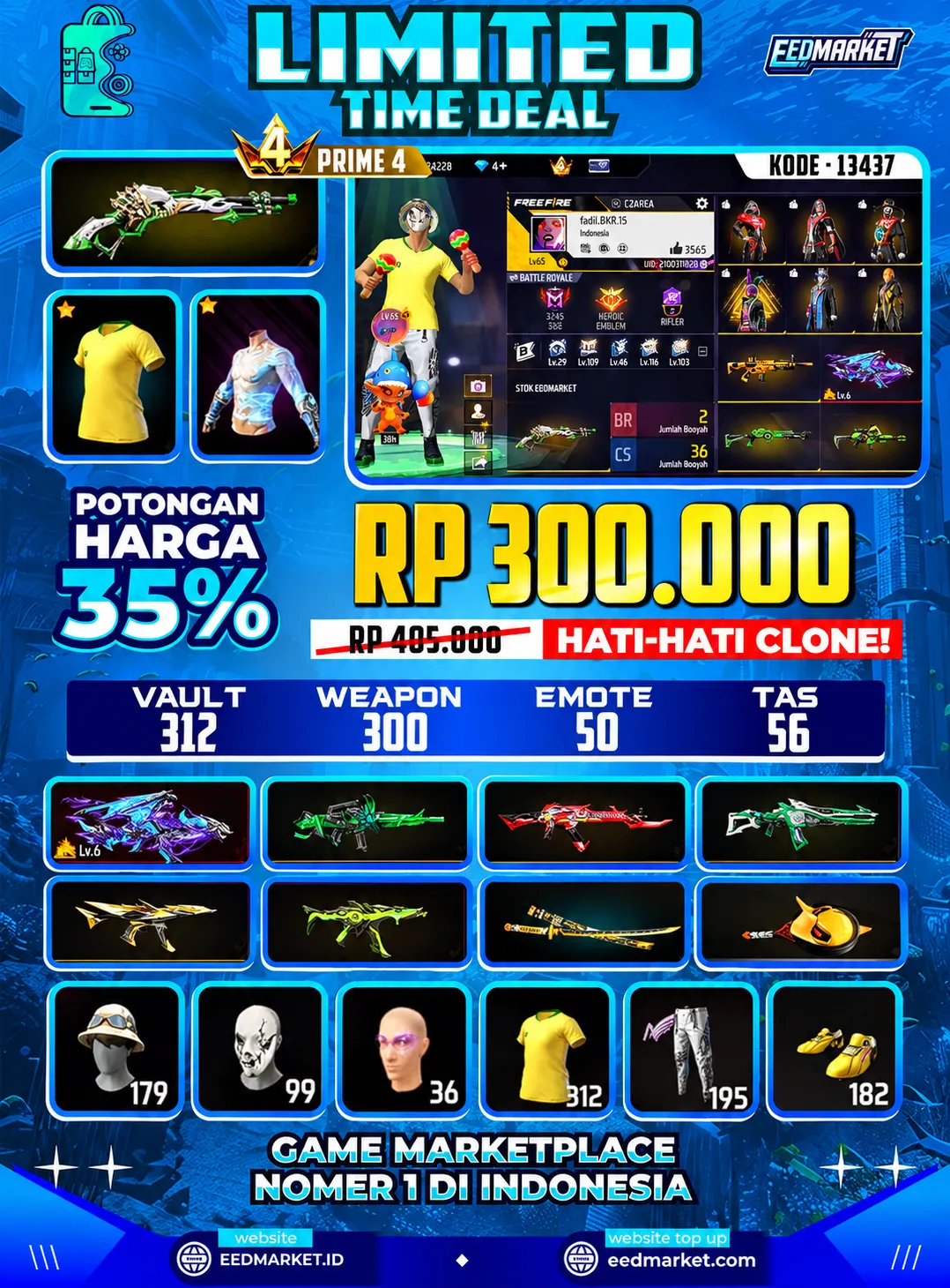 SG2 LUMUT EVOGUND AK47 LVL6 KEPALA BUDI ANGEL PUTIH TAS NAGA