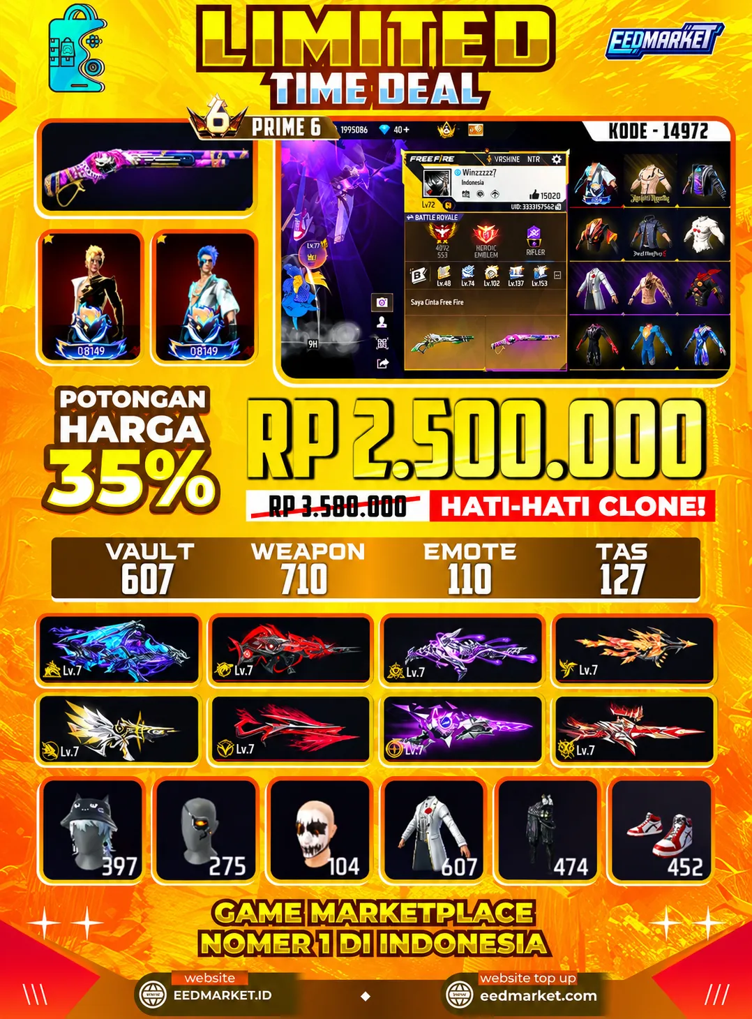 SG2 REPER, EVOGUND 13 MAX 8, BUNDLE DAN SET KEREN KEREN + IDAMAN, VAULD 607, PRIME 6,