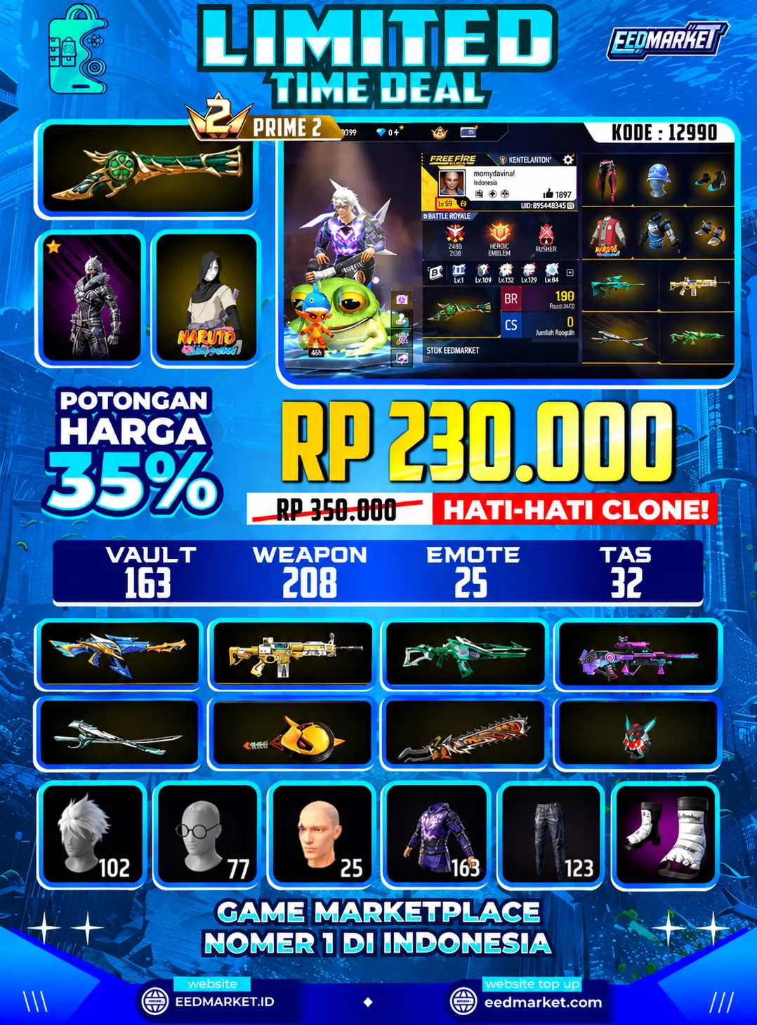 SG2 TROMPET, RAMBUT KAKASIH, BUNDLE OLD, CELANA PENDEK LANGKA ON, VAULD 163, PRIME 2,