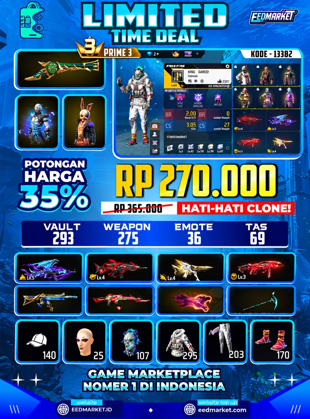 SG2 TROMPET EVO AK47 LVL5 SCAR LVL4 MP5 LVL4 MP40 LVL3 SAITAMA TIDUR