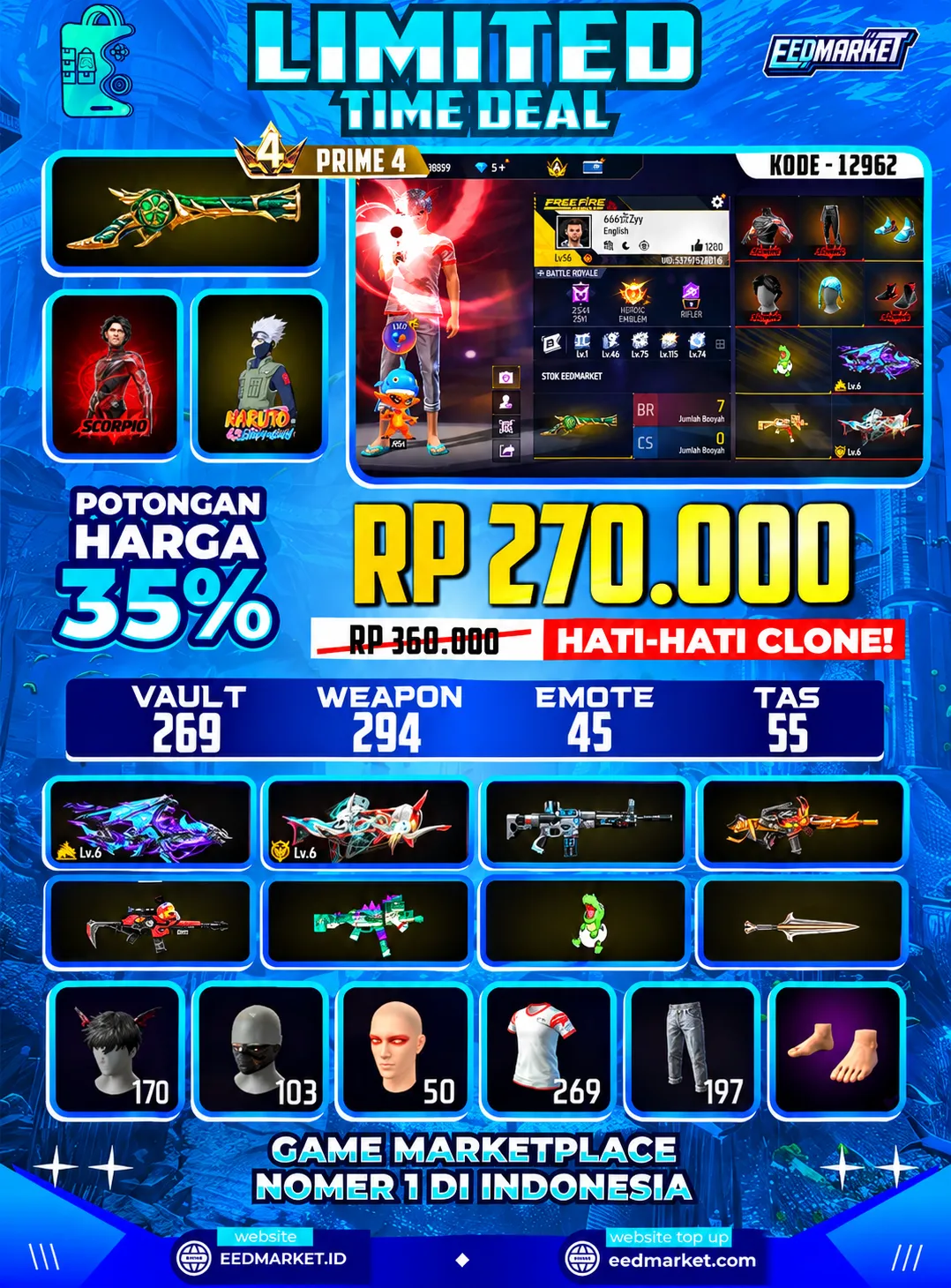 SG2 TROMPET, AK DRAKO LV6, EVO FAMAS LV6, BUNDLE SCORPIO ON, VAULD 269, PRIME 4,