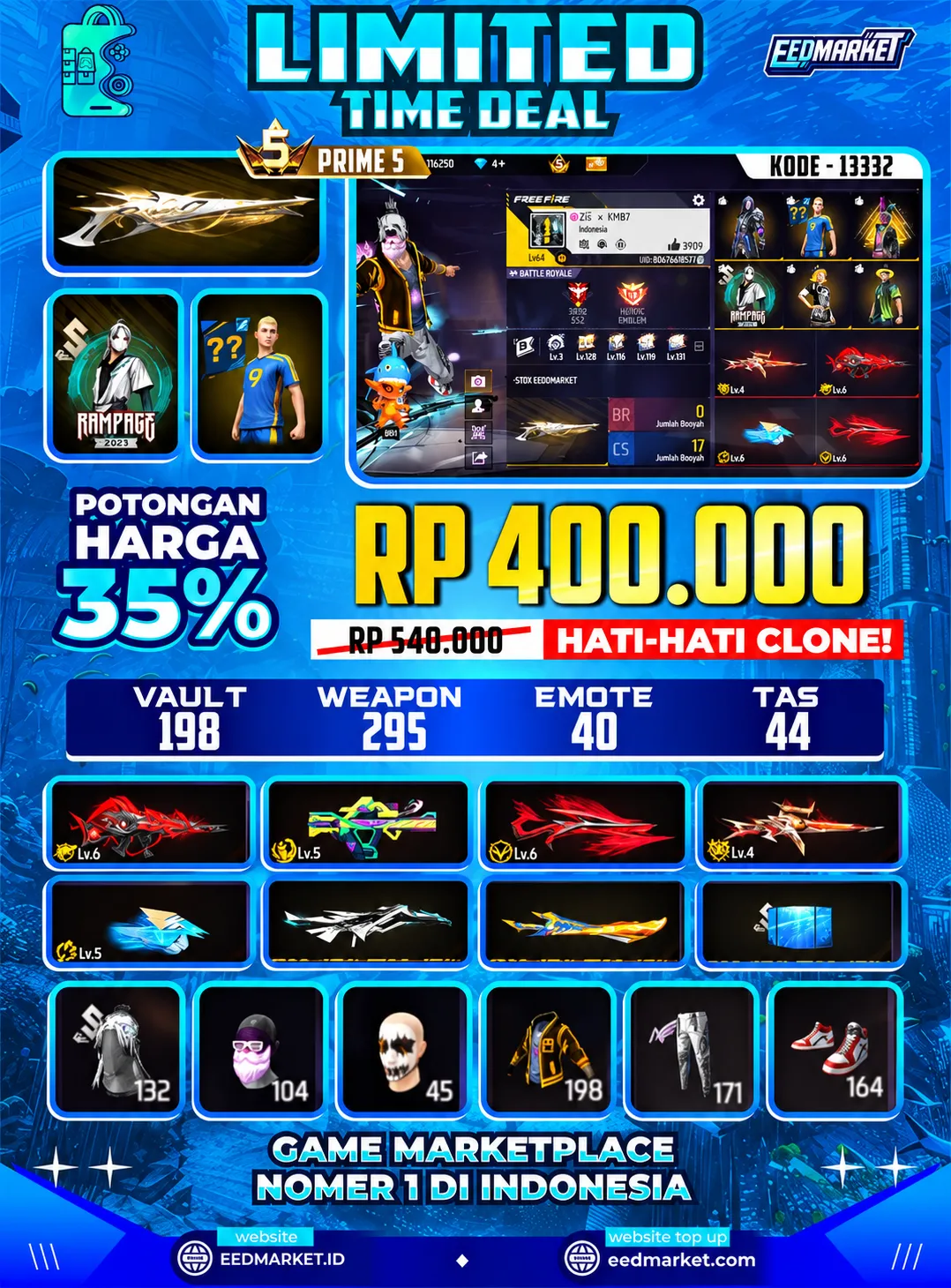 SG2 GURUN EVO SCAR LVL6 GROZA LVL5 SG PANJANG LVL6 WODPECKER LVL4 JOKER BNL KW JORDAN