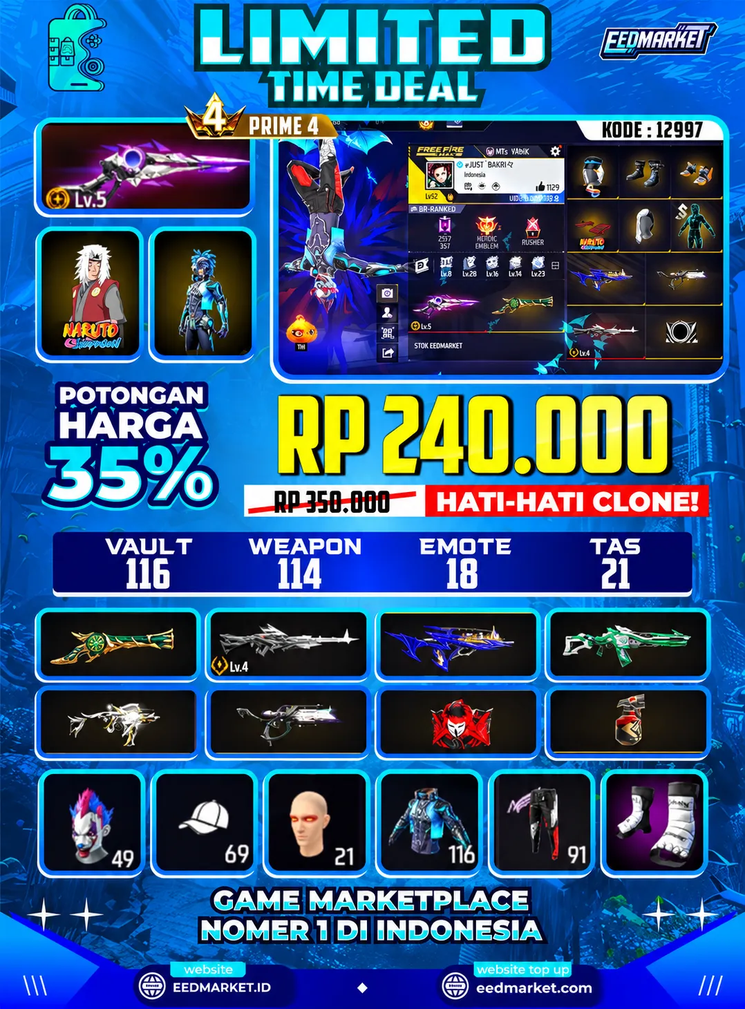 SG2 EVO LVL5, SG2 TROMPET, CELANA ANGEL MERAH, VAULD 116, PRIME 4,