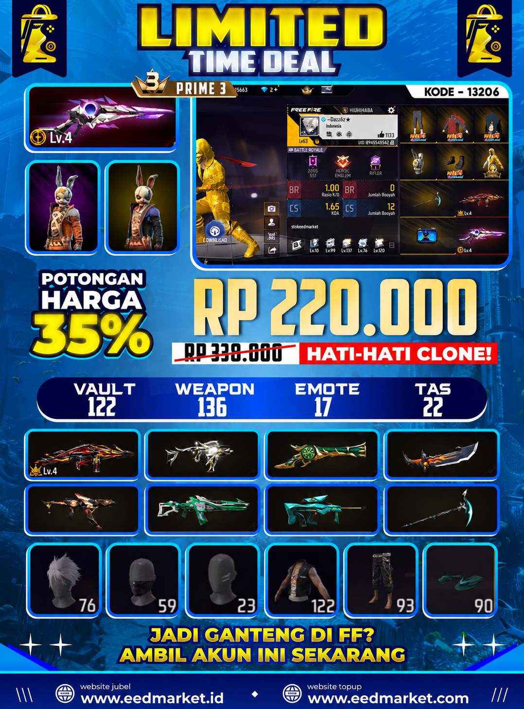 SG TEROMPET SG EVO LVL 4, EVO THOMPSON LVL 4 BENDEL GENJI CELANA PENDEK CREAM BANDEL BANDIT EMAS KAKASIH ON VAULT 122 PRIME 3