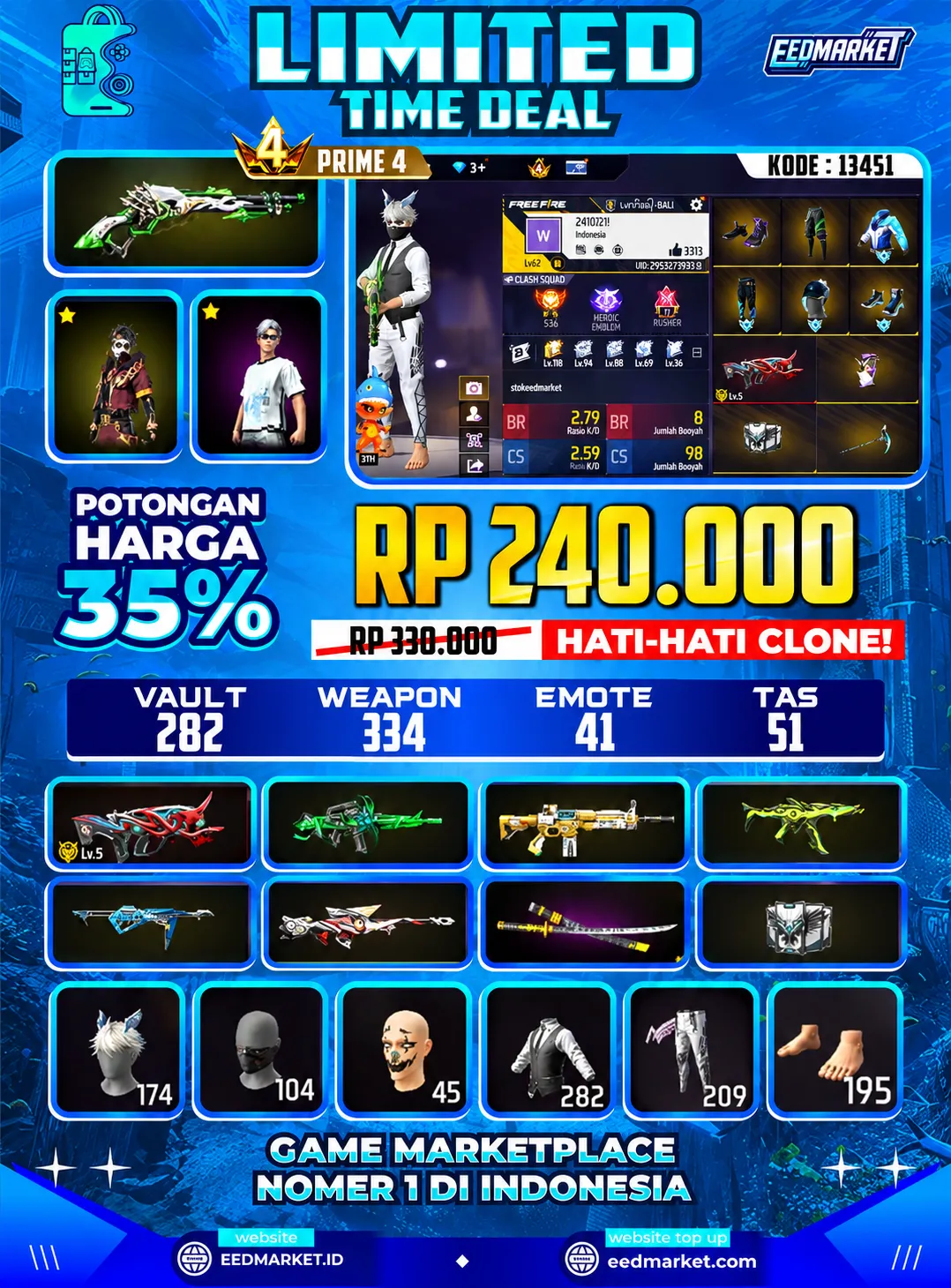 SG2 LUMUT EVO FAMAS LVL5 MASKER JOKER CELANA GAJAH