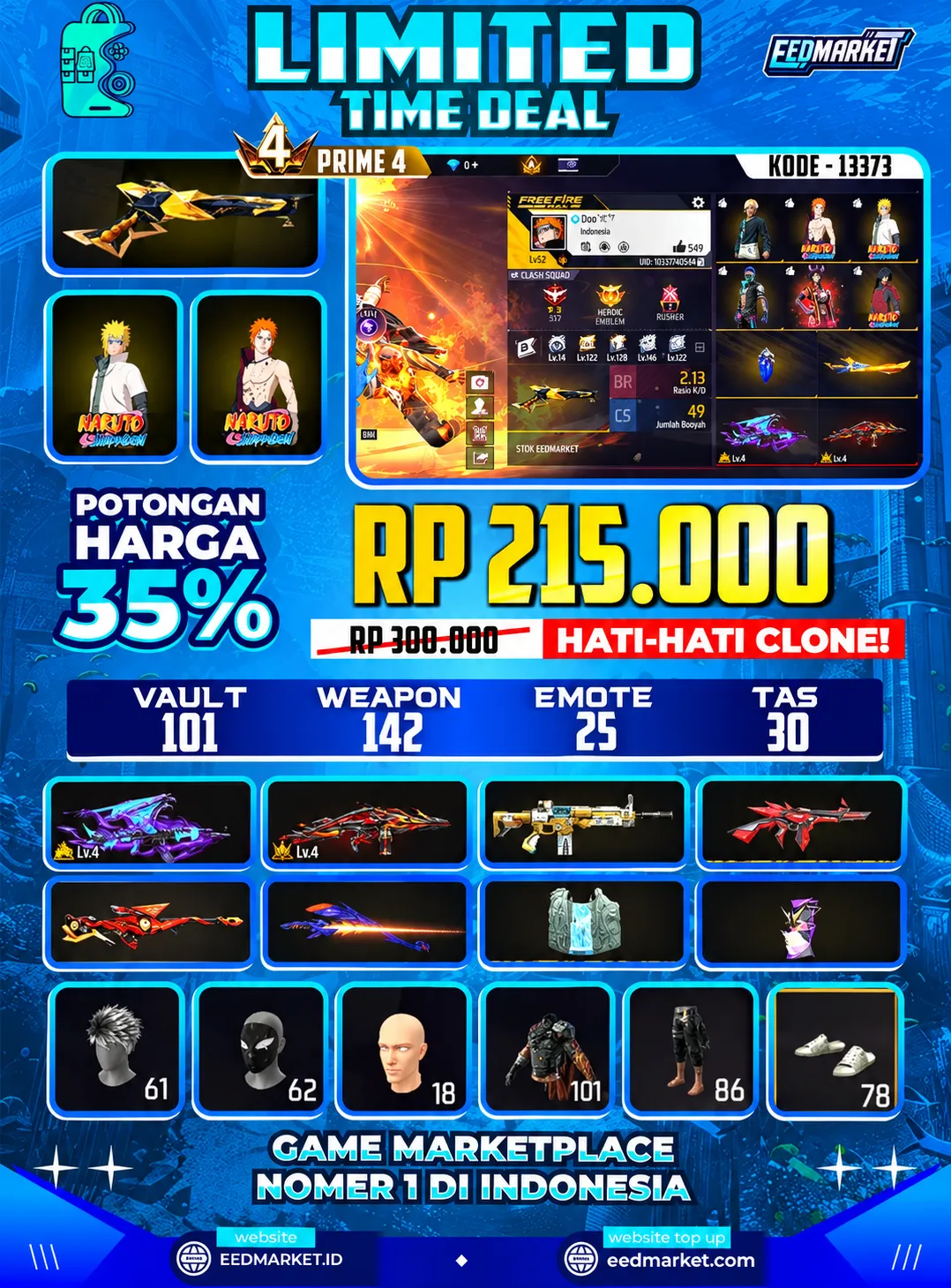 SG2 GOLDEN EVO AK47 LVL4 EVO THOMSON LVL4 BUNDLE COLAB NARUTO 4 ANIMASI ON